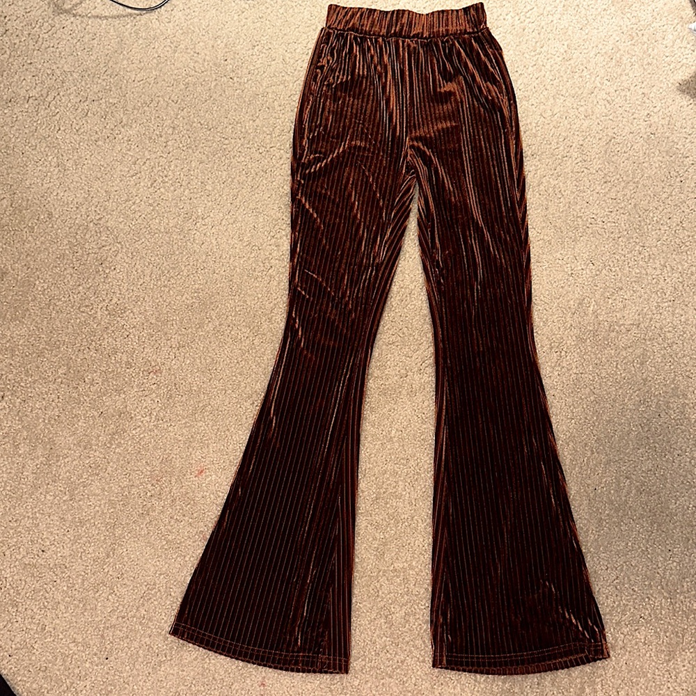 Brown ribbed flare pants